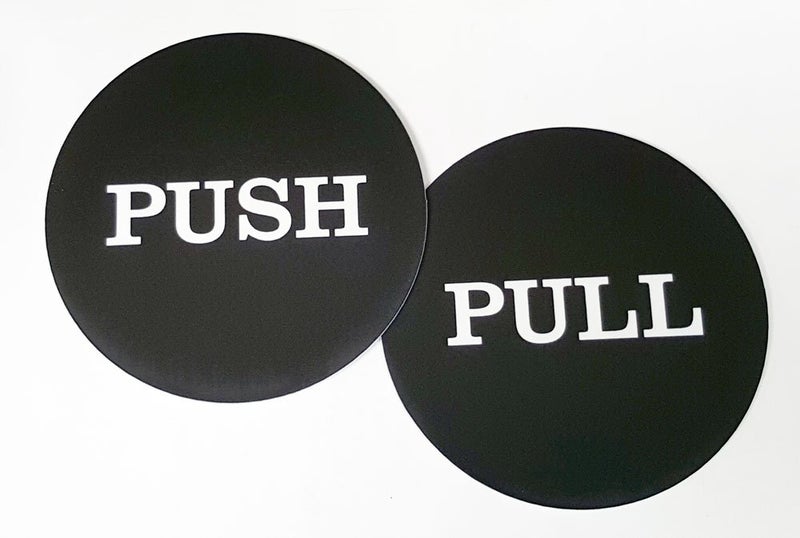 All Quality Push Pull Round Door Sign (Black) - Image 1